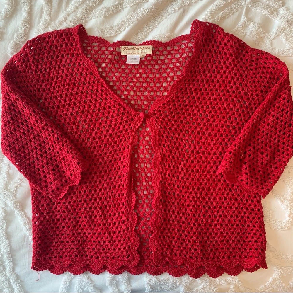 Red crochet cardigan M
